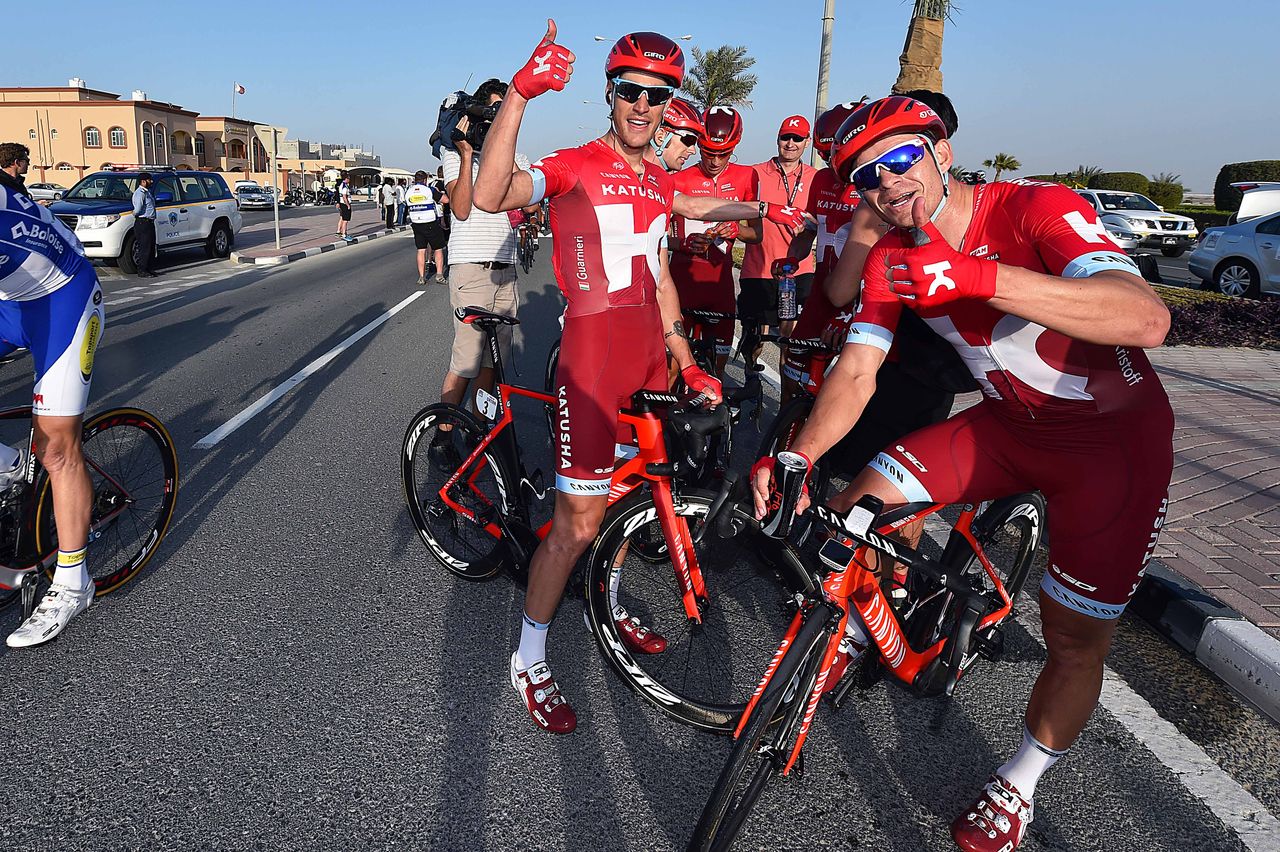 Katusha celebrate Kristoff's win