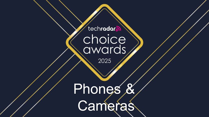 The TechRadar Choice Awards 2025 logo, which is a gold diamond, against a blue background with sharp-angled gold lines