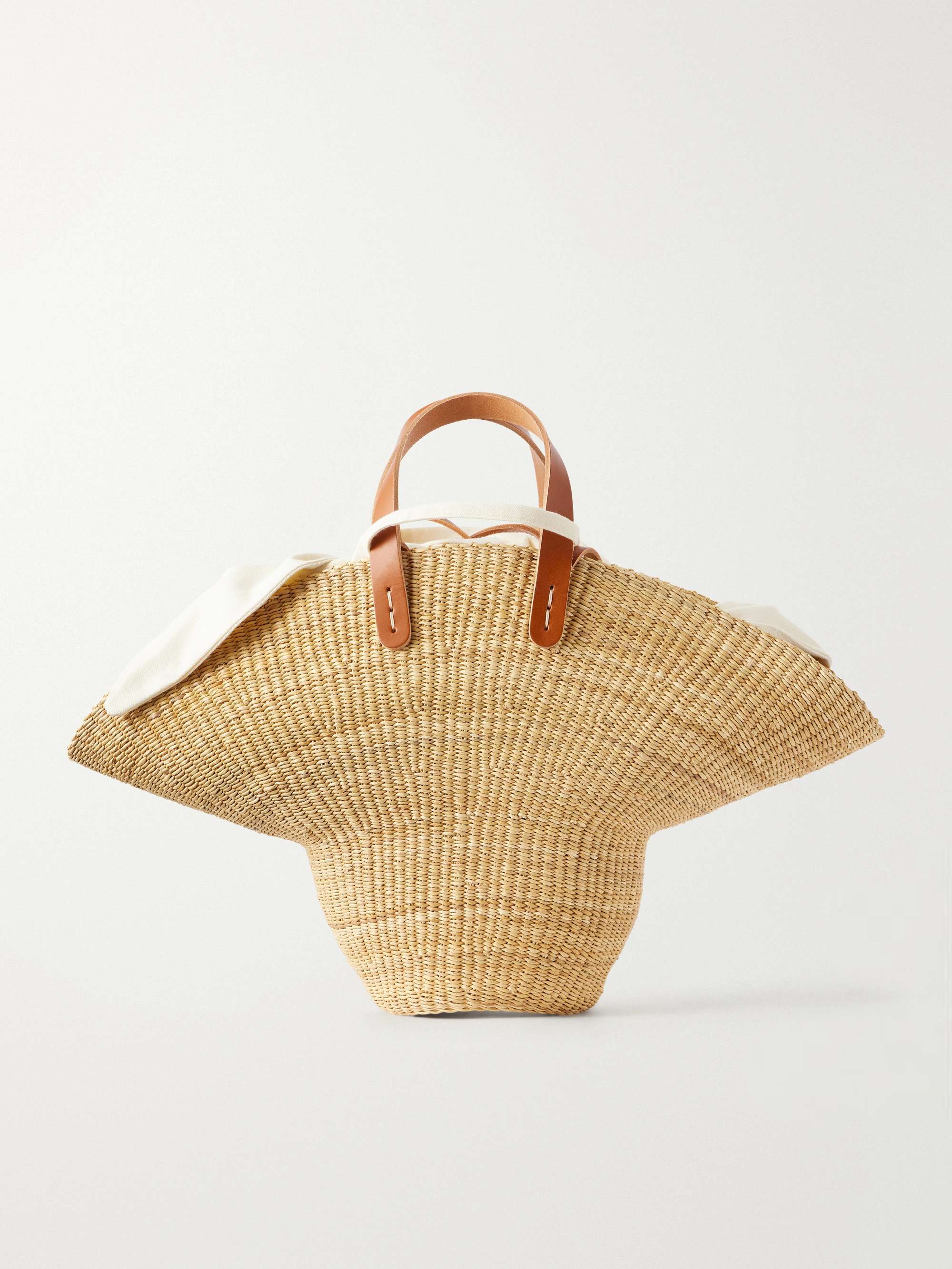 Signora Leather-Trimmed Raffia Tote