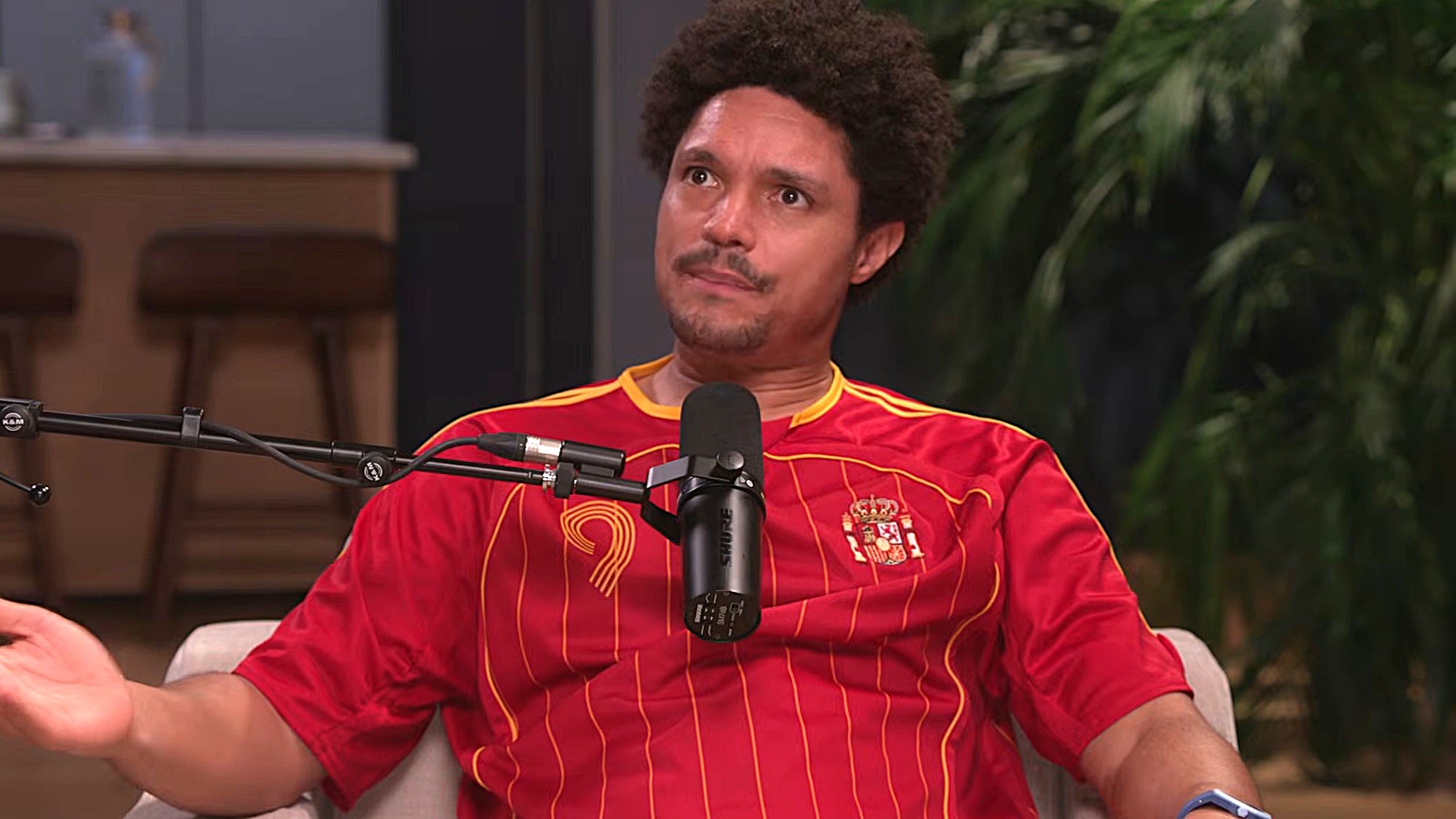 Trevor Noah is shown on his What Now? podcast.