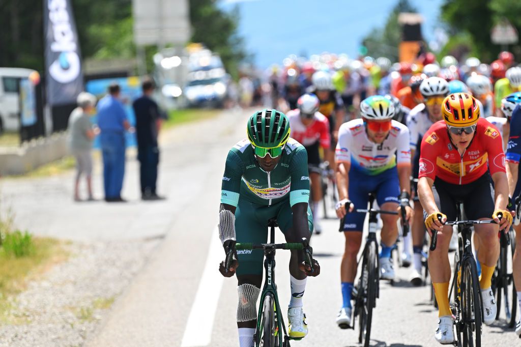 SUPERDEVOLUY LE DEVOLUY FRANCE JULY 17 Biniam Girmay of Eritrea and Team Intermarche Wanty Green points jersey competes during the 111th Tour de France 2024 Stage 17 a 1778km stage from SaintPaulTroisChateaux to Superdevoluy 1500m UCIWT on July 17 2024 in Superdevoluy Le Devoluy France Photo by Tim de WaeleGetty Images