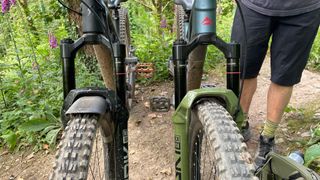 Two mountain bikes running RockShox Lyrik Ultimate forks