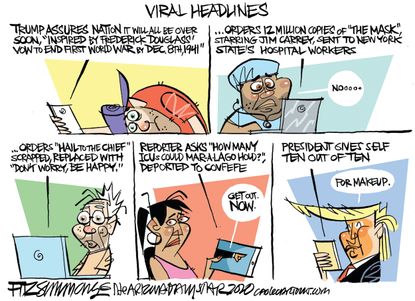 Political Cartoon U.S. Trump COVID-19 media viral headlines