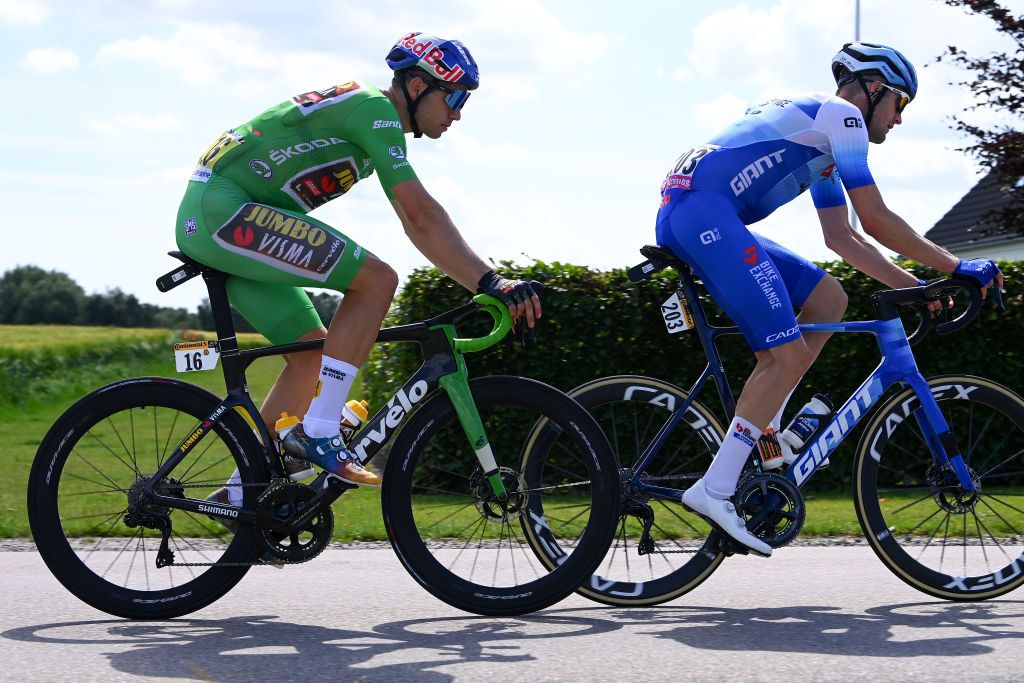 NYBORG DENMARK JULY 02 Wout Van Aert of Belgium and Team Jumbo Visma Green Points Jersey competes during the 109th Tour de France 2022 Stage 2 a 2022km stage from Roskilde to Nyborg TDF2022 WorldTour on July 02 2022 in Nyborg Denmark Photo by Tim de WaeleGetty Images