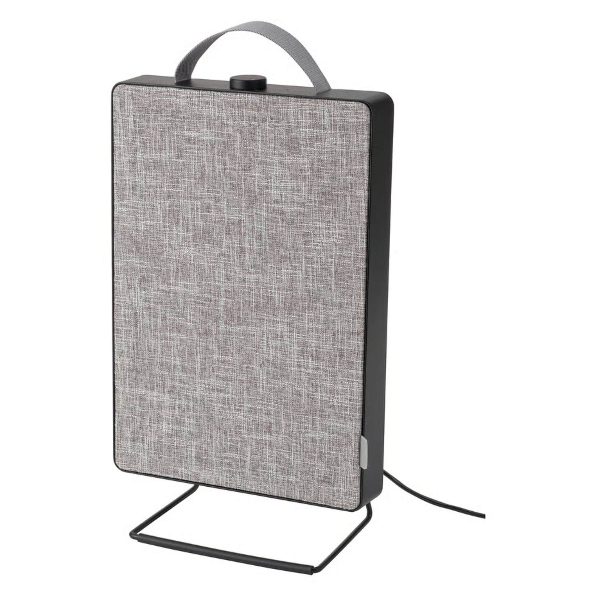 Black and grey IKEA air purifier on a stand