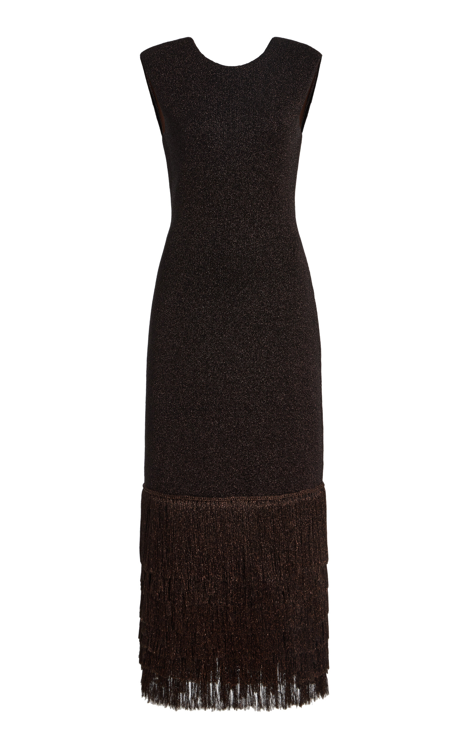 Breeze Fringed Metallic-Knit Midi Dress