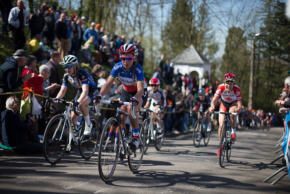 Former World Champion Pauline Ferrand-Prevot of Liv-Plantur Cycling Team rides the last few hundred metres of the Fl&egrave;che Wallonne Femmes