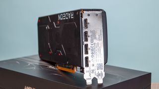 An AMD Radeon RX 7800 XT on a table