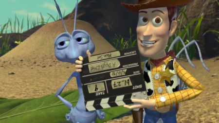 Flik and Woody in A Bug's Life blooper reel