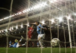 Peter Crouch scores the winner for Liverpool against PSV at Anfield in the Champions Lague in April 2007.