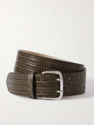 Lizard-Effect Leather Belt