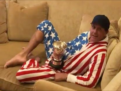 Mickelson Cheers On USA From Home In Stars And Stripes Onesie