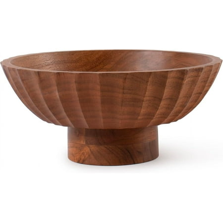 Luxe Designs | Acacia Wood Footed Bowl&amp;ndash; Handcrafted Decorative Fruit Bowl With Elegant Carving Design for Dining, Serving, and Home D&amp;eacute;cor- 12 Inch Wooden Pedestal Bowls