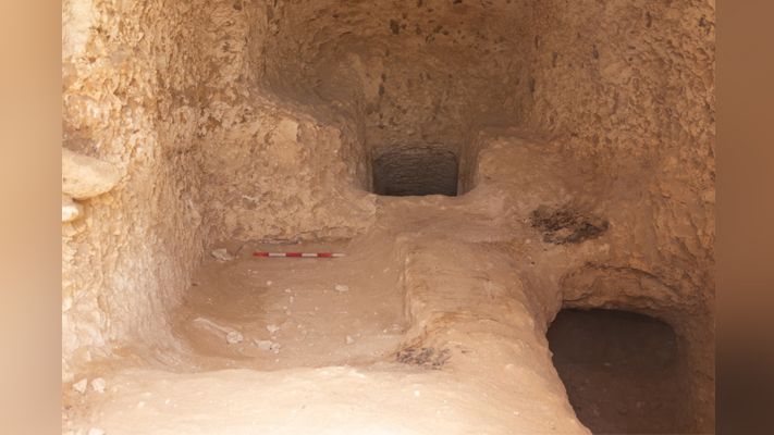 The rock-cut tombs have different architectural layouts. Shown here, the interior of one of those tombs.