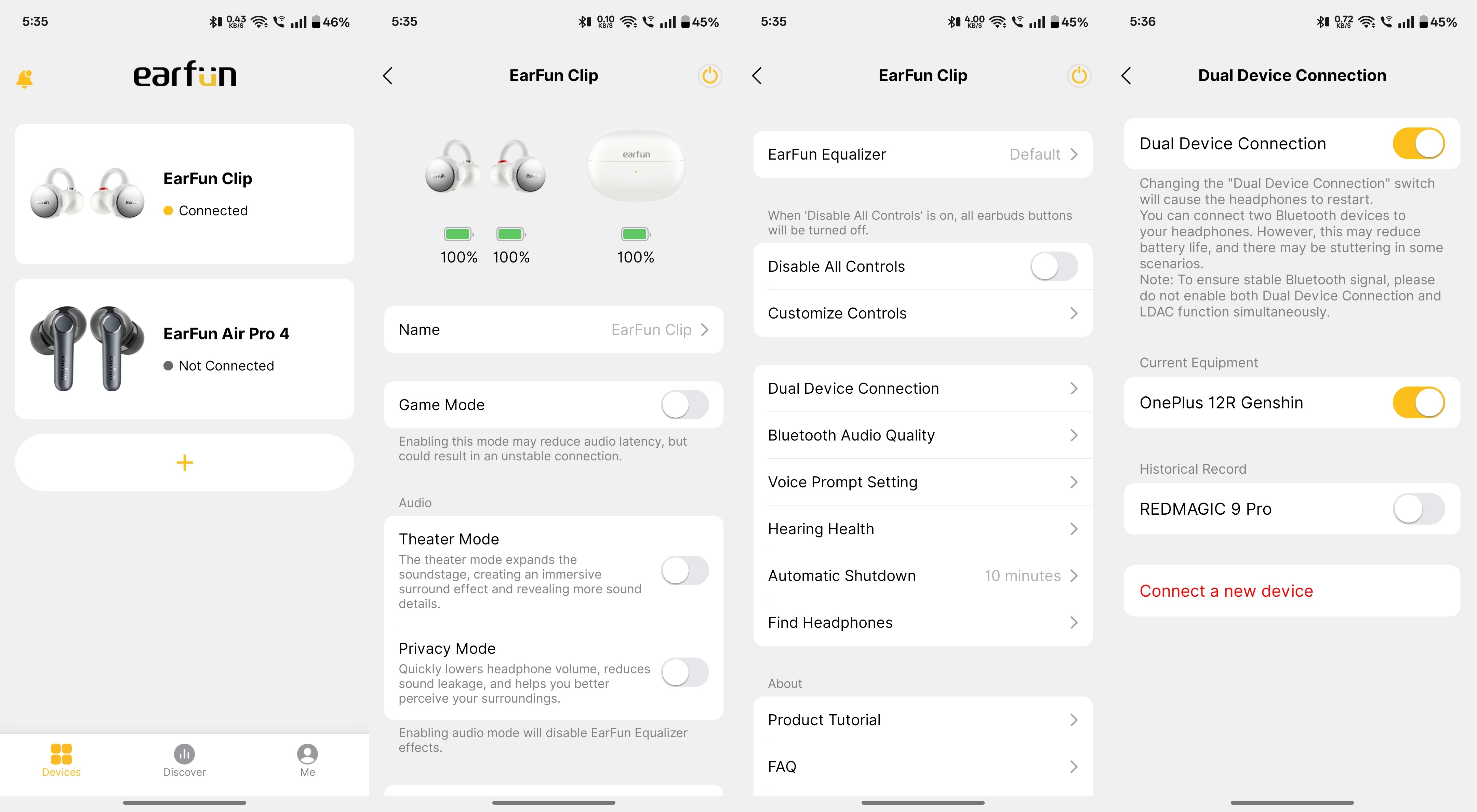 EarFun Clip open ear earbuds app screenshots