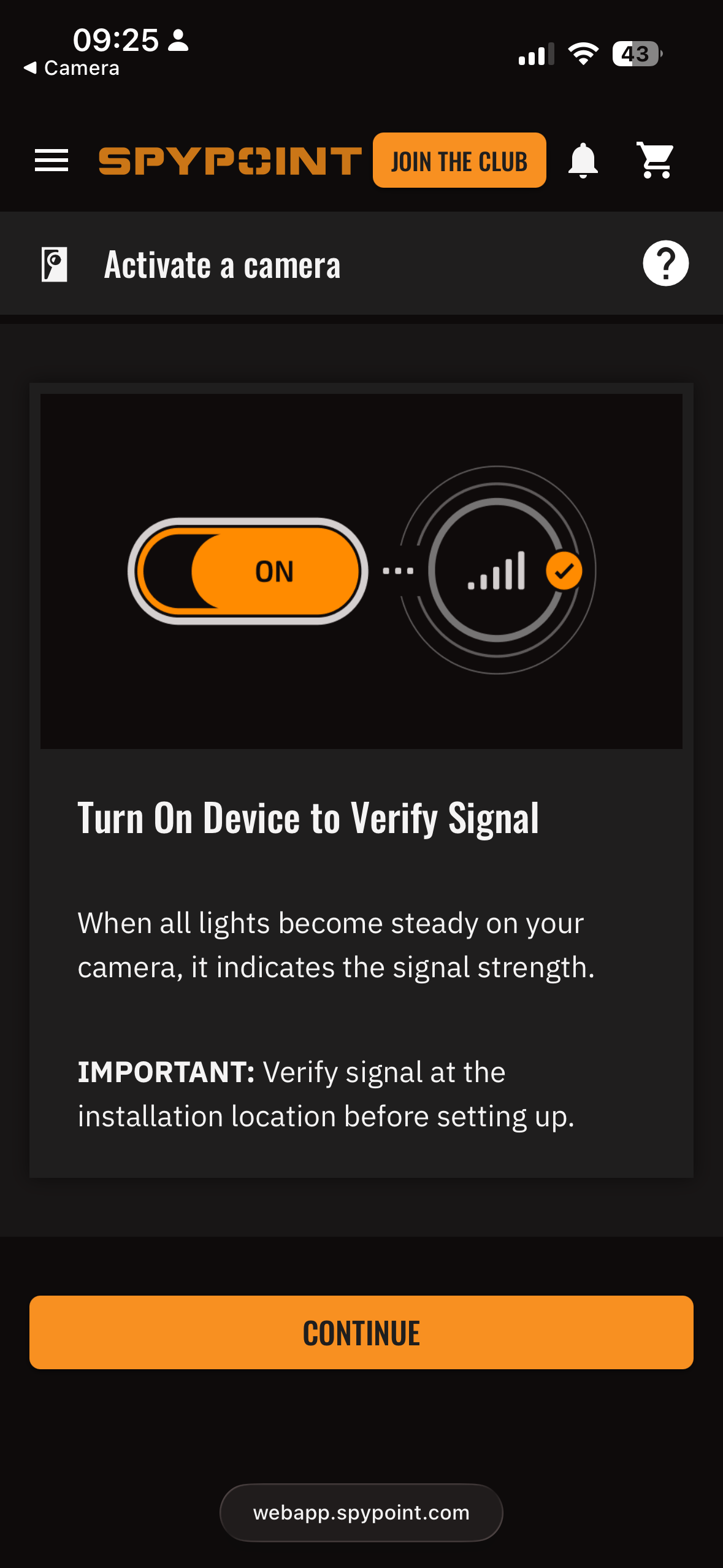 Screenshots from the Spypoint trail camera smartphone app