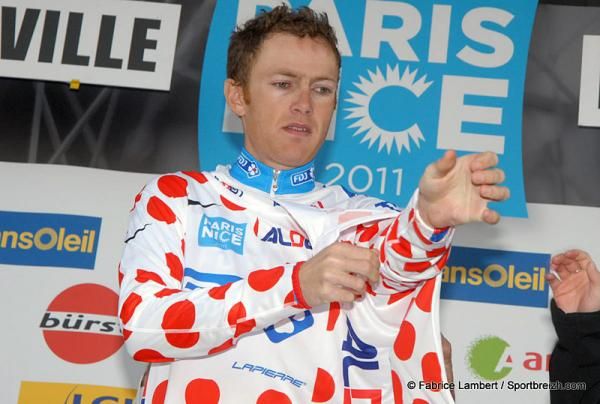 R&eacute;mi Pauriol (FDJ) dons the polka-dot jersey after winning six of seven KOMs in the day's breakaway.