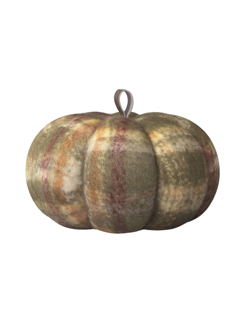 Plaid Faux Mohair Shaped Pumpkin Throw Pillow