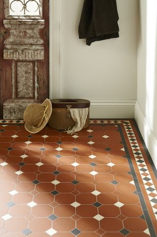 terracotta octagon and dot hallway tiles