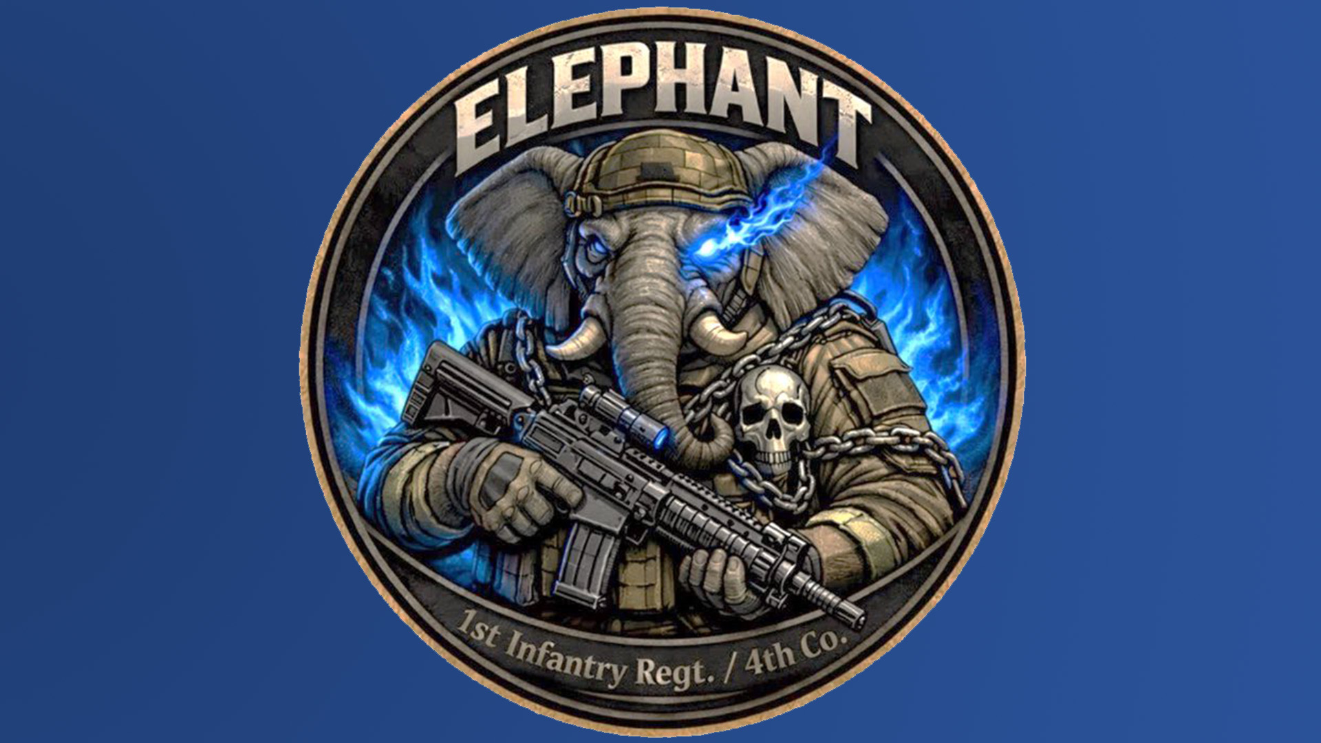 SDF 1st reg logo featuring an elephant with a gun.
