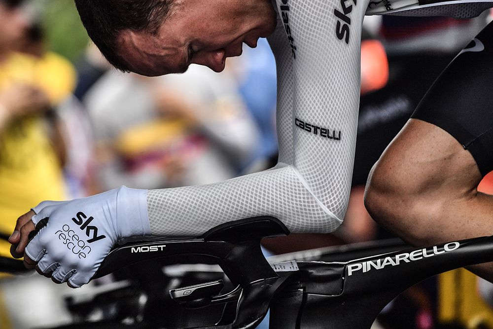 Chris Froome (Team Sky) warms up for the time trial, stage 20 at the Tour de France