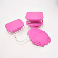 LocknLock Set of 4 Rectangle Glass Containers with Wave Bottom