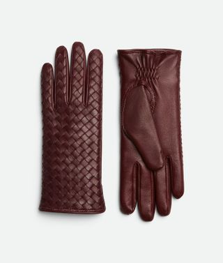 Women's Intrecciato Leather Gloves in Garnet