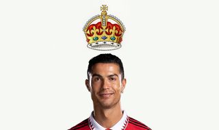 A photo of Cristiano Ronaldo and a detail from the new King Charles III cypher