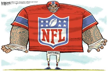 Political cartoon U.S. NFL protests ratings