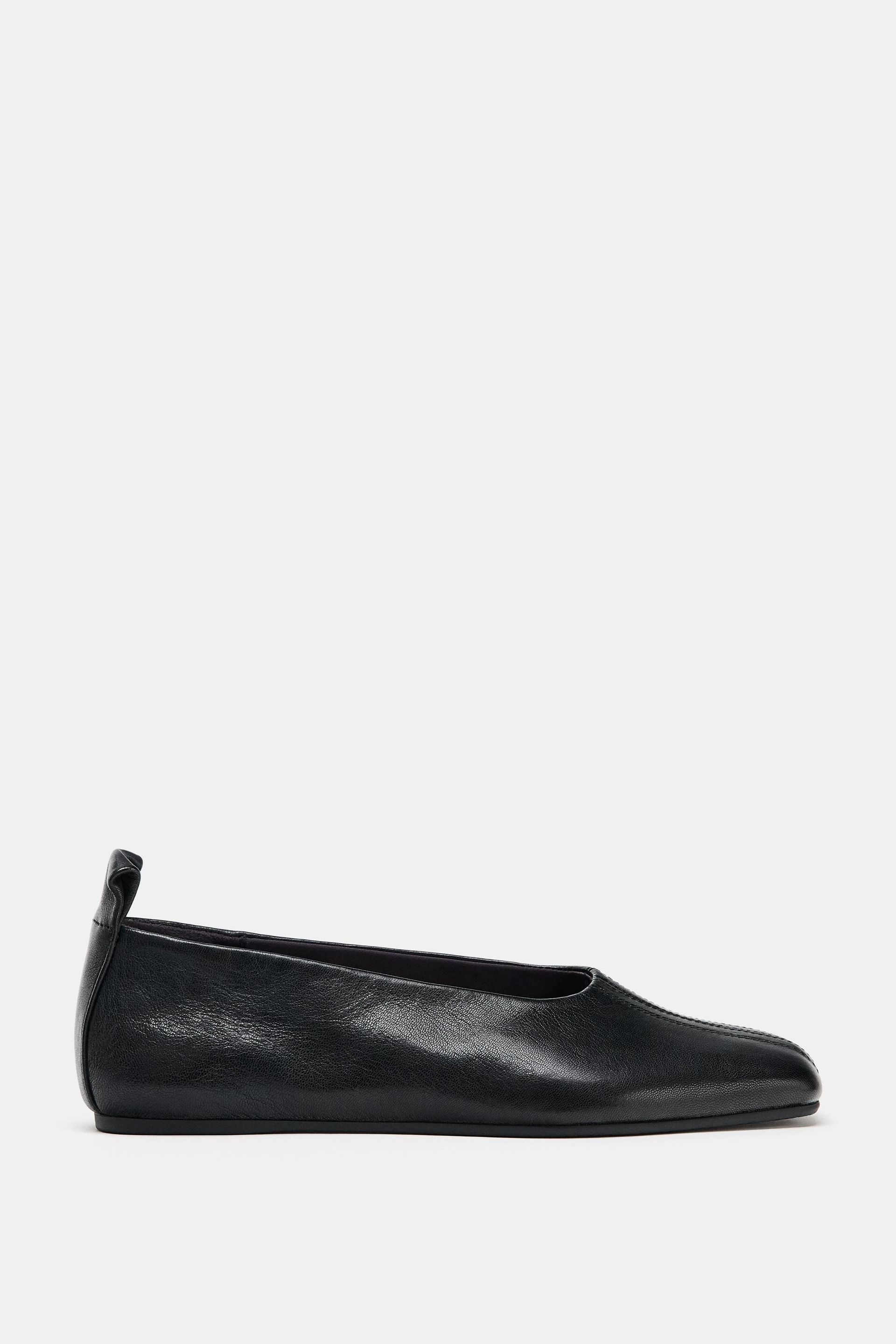 Square Toe Leather Ballet Flats