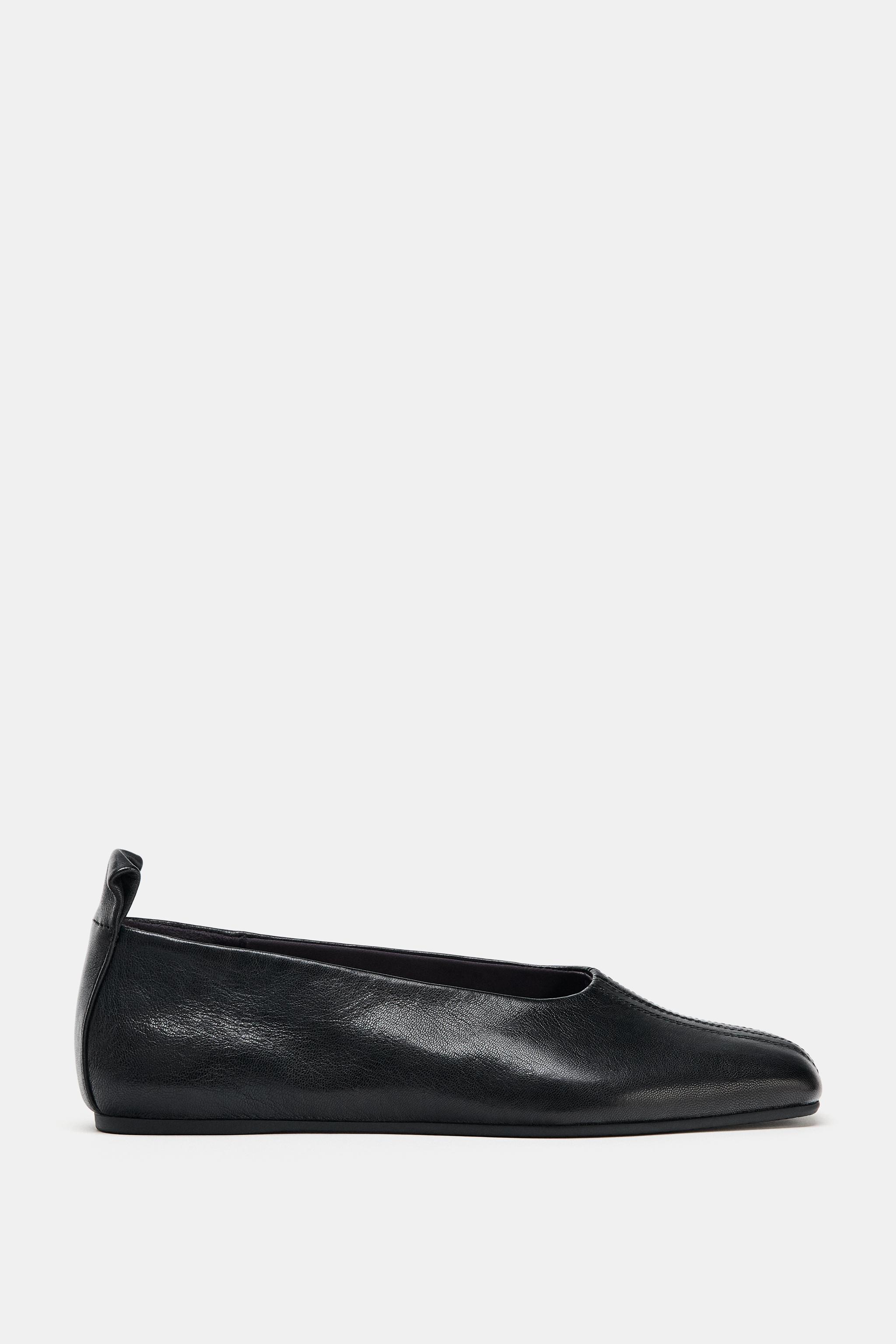 Square Toe Leather Ballet Flats