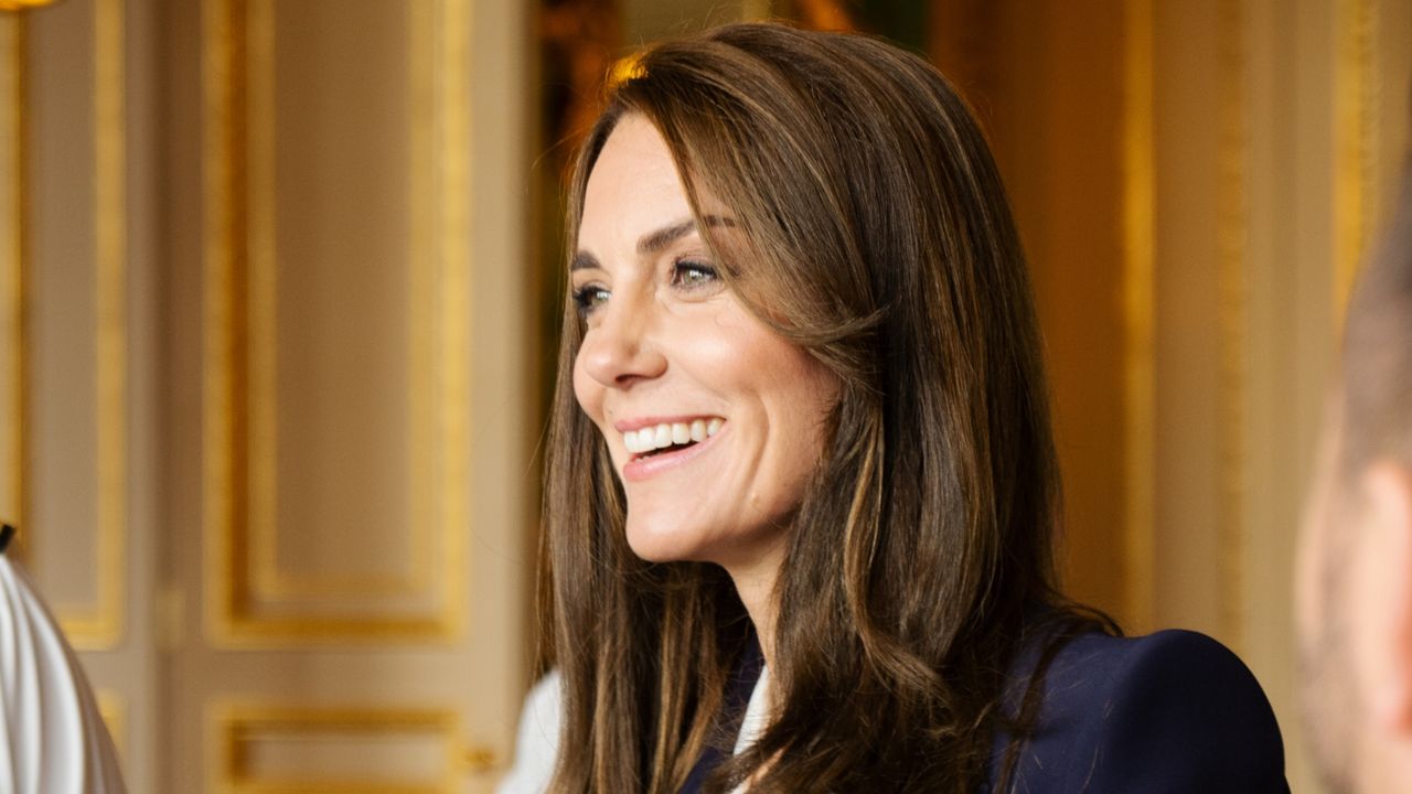 Kate Middleton&#039;s navy trouser suit: Catherine, Princess of Wales, holds an audience with the Royal Navy Ship&#039;s Company of HMS GLASGOW at Windsor Castle on September 29, 2022 in Windsor, England. The Princess of Wales has been appointed as sponsor of HMS Glasgow, which is under construction in Govan, Scotland.