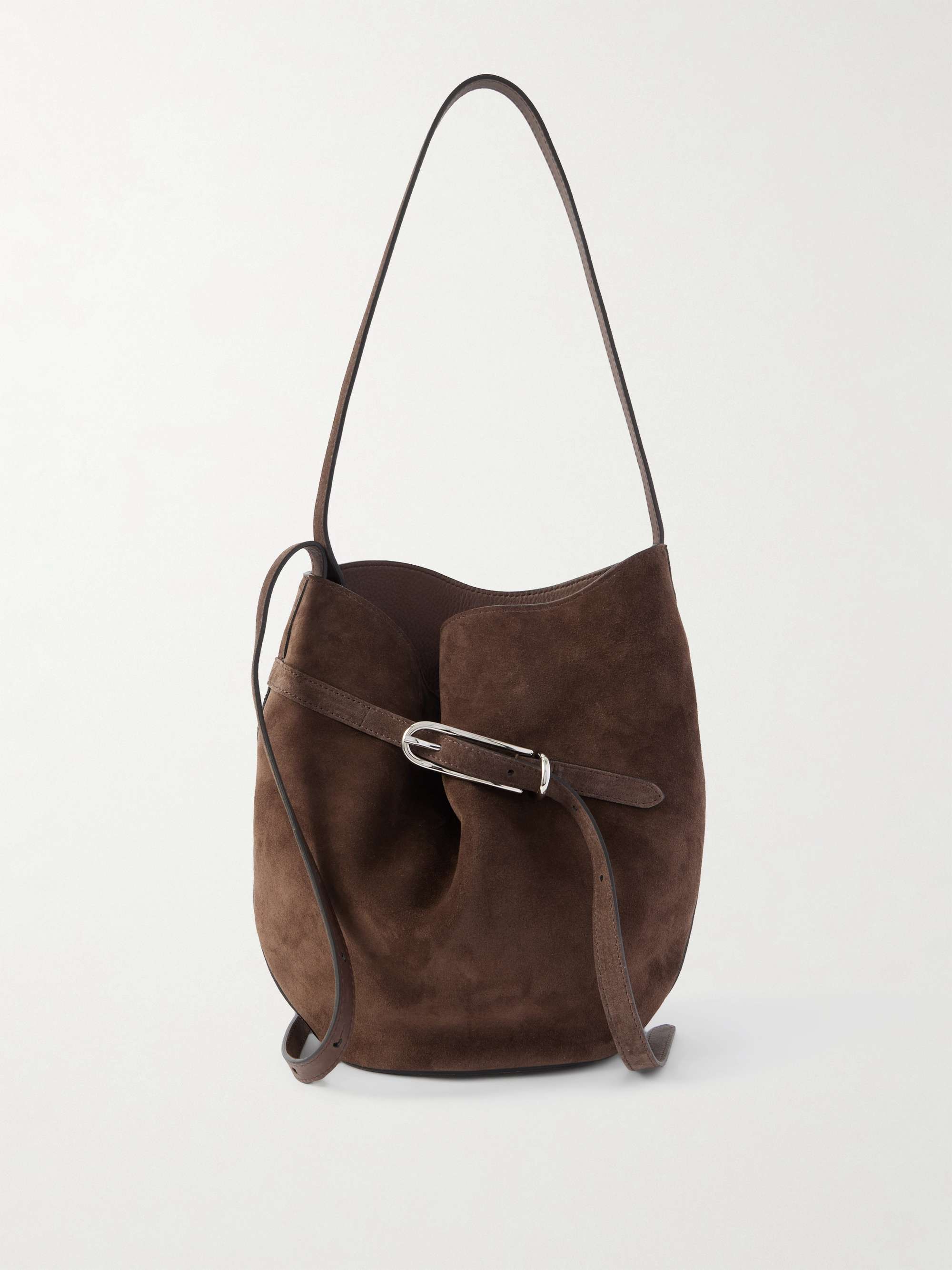 Buckled Suede Bucket Bag