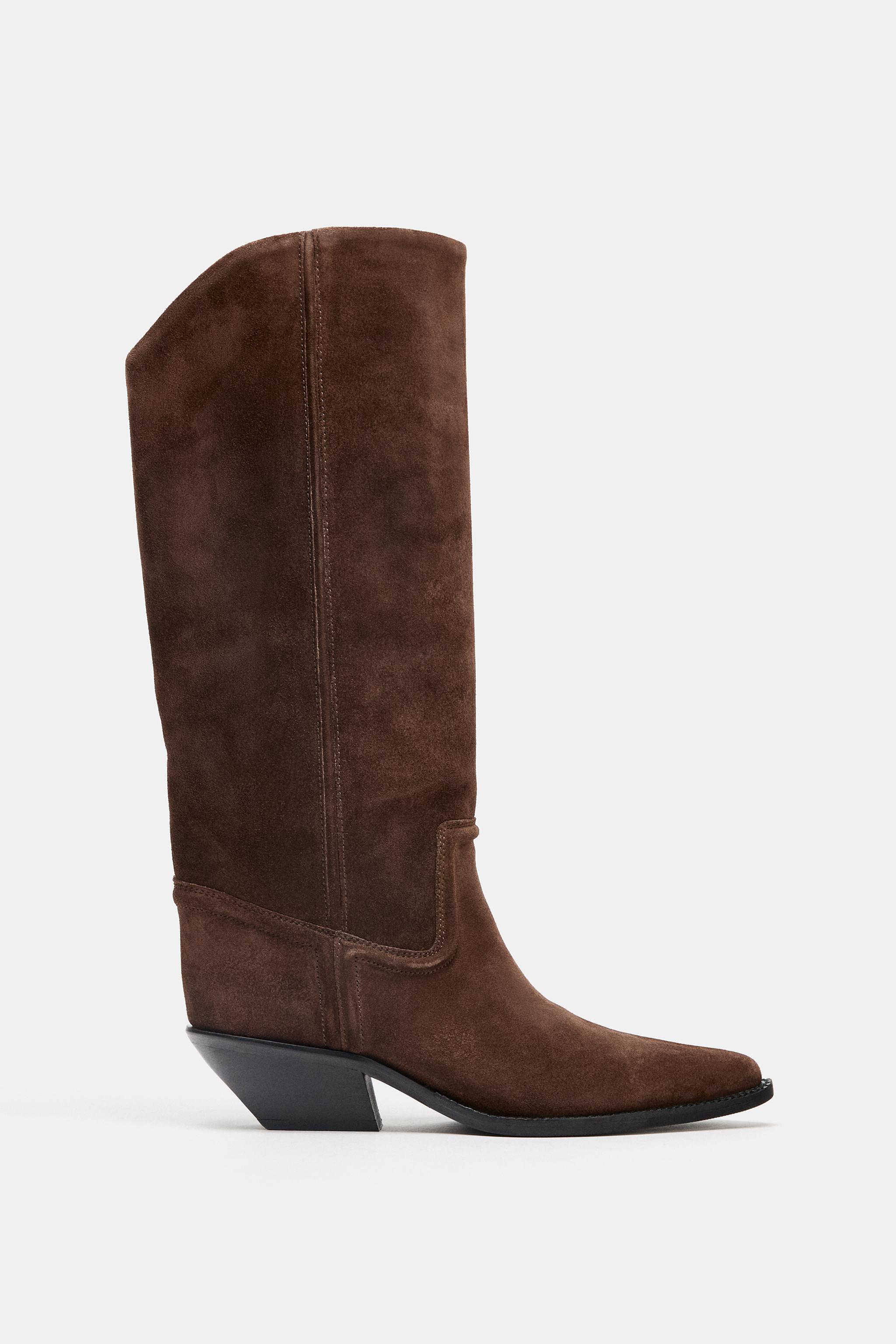 Split Leather Heeled Cowboy Boots