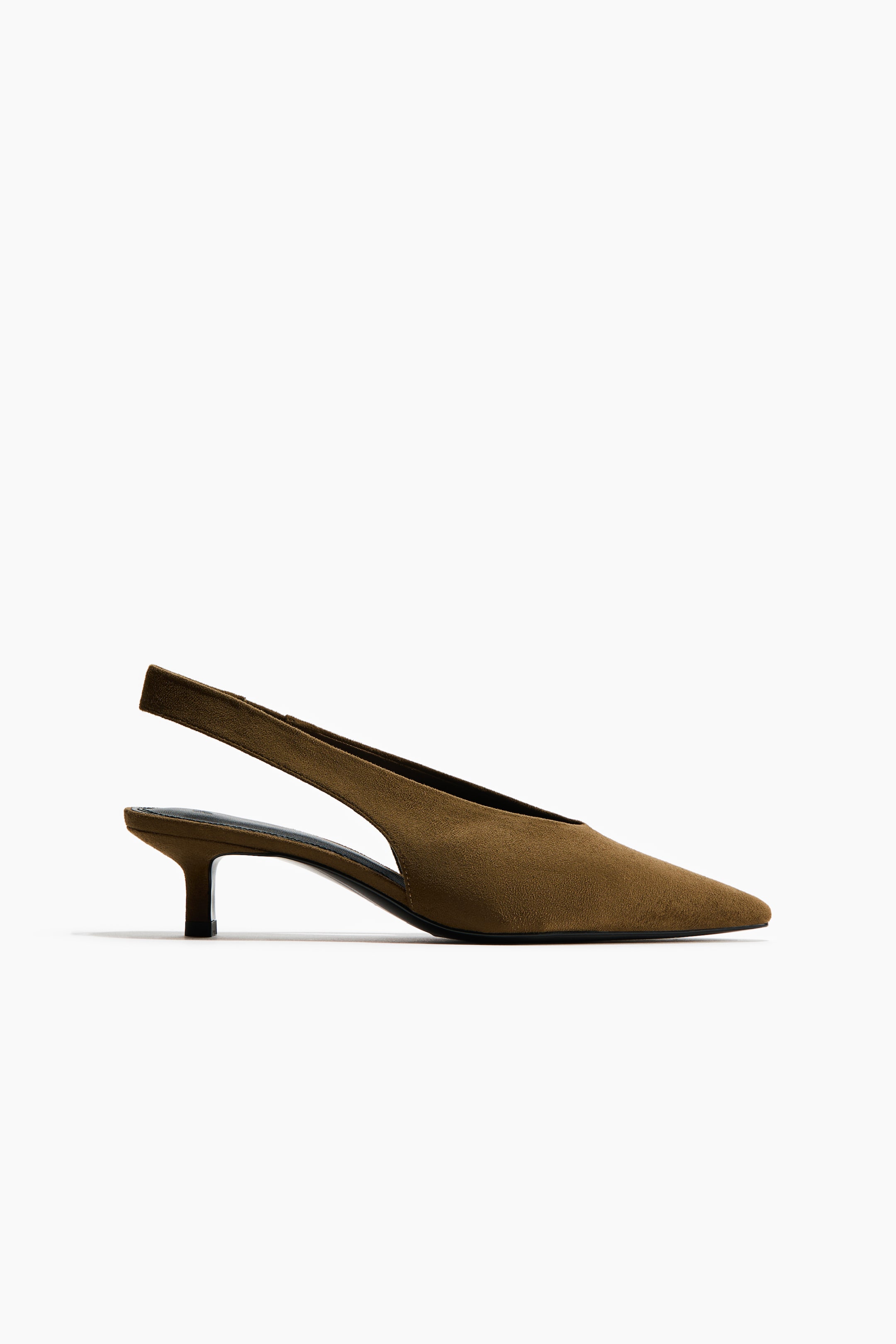 Kitten-Heeled Slingbacks - Dark Beige