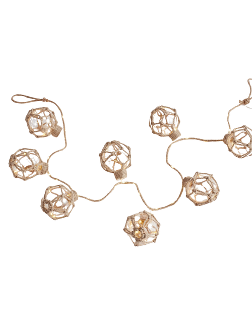 Lit Jute Wrapped Orbs Garland