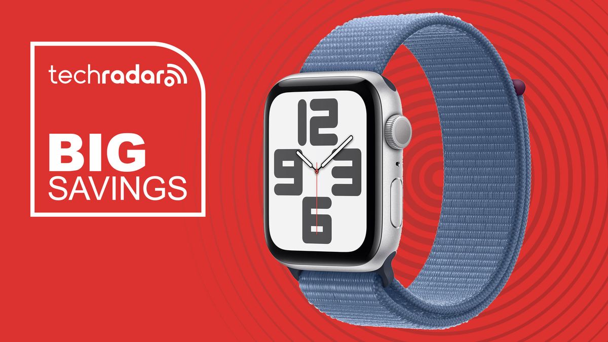 Apple Watch SE 2 on red TechRadar deals banner