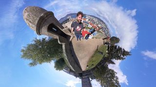 Family photo taken with Insta360 X3 360-degree camera in Spain
