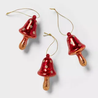 3pc Mushroom Mini Christmas Tree Ornament Set Red - Wondershop™