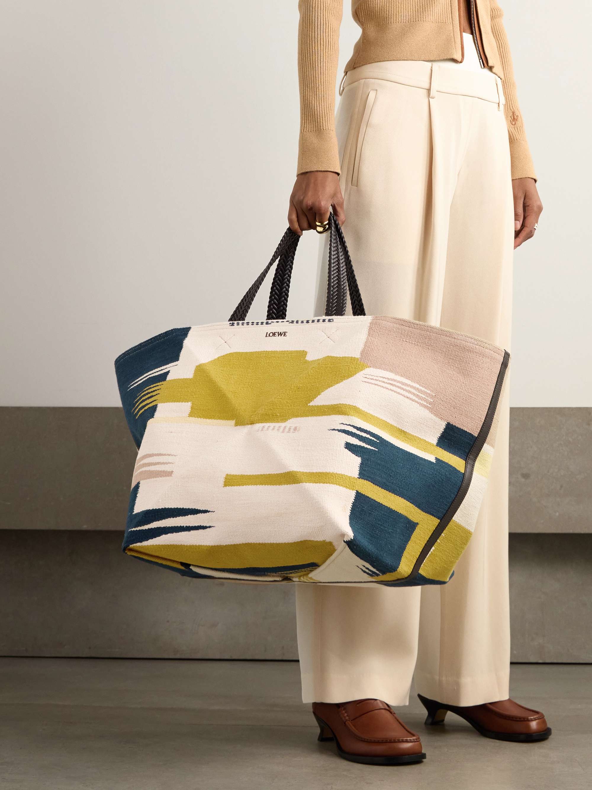 Puzzle Fold Xl Leather-Trimmed Canvas-Jacquard Tote