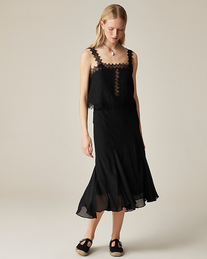 Gwyneth Flounce-Hem Slip Skirt in Chiffon