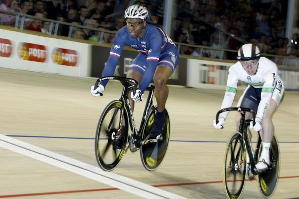Gregory Bauge (France) beats Shane Perkins (Australia) in the men's sprint gold medal race.