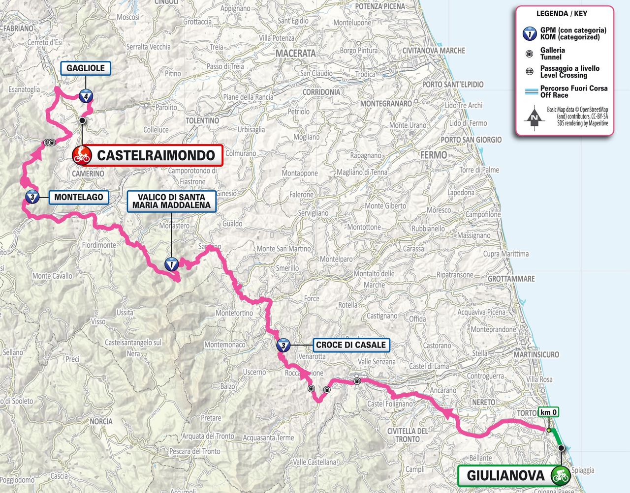 Stage 8 map for the 2025 Giro d'Italia