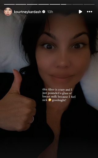 Kourtney Kardashian sharing a selfie and some surprising information on Instagram.