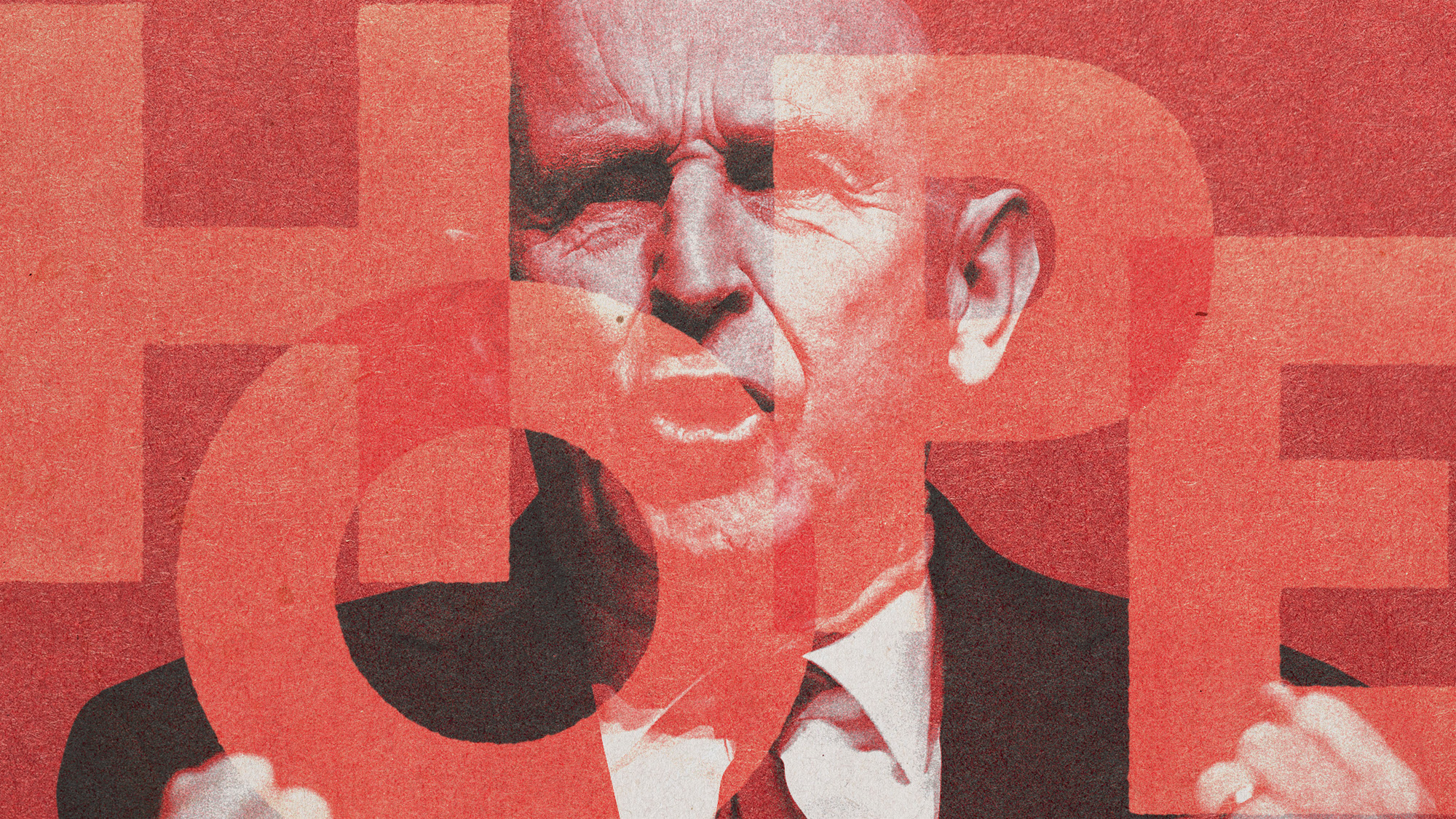 Photo collage of John Healy overlaid with the word "hope"