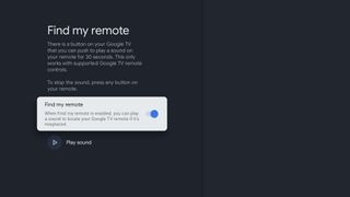 Google TV interface with Find My Remote feature on Android 14