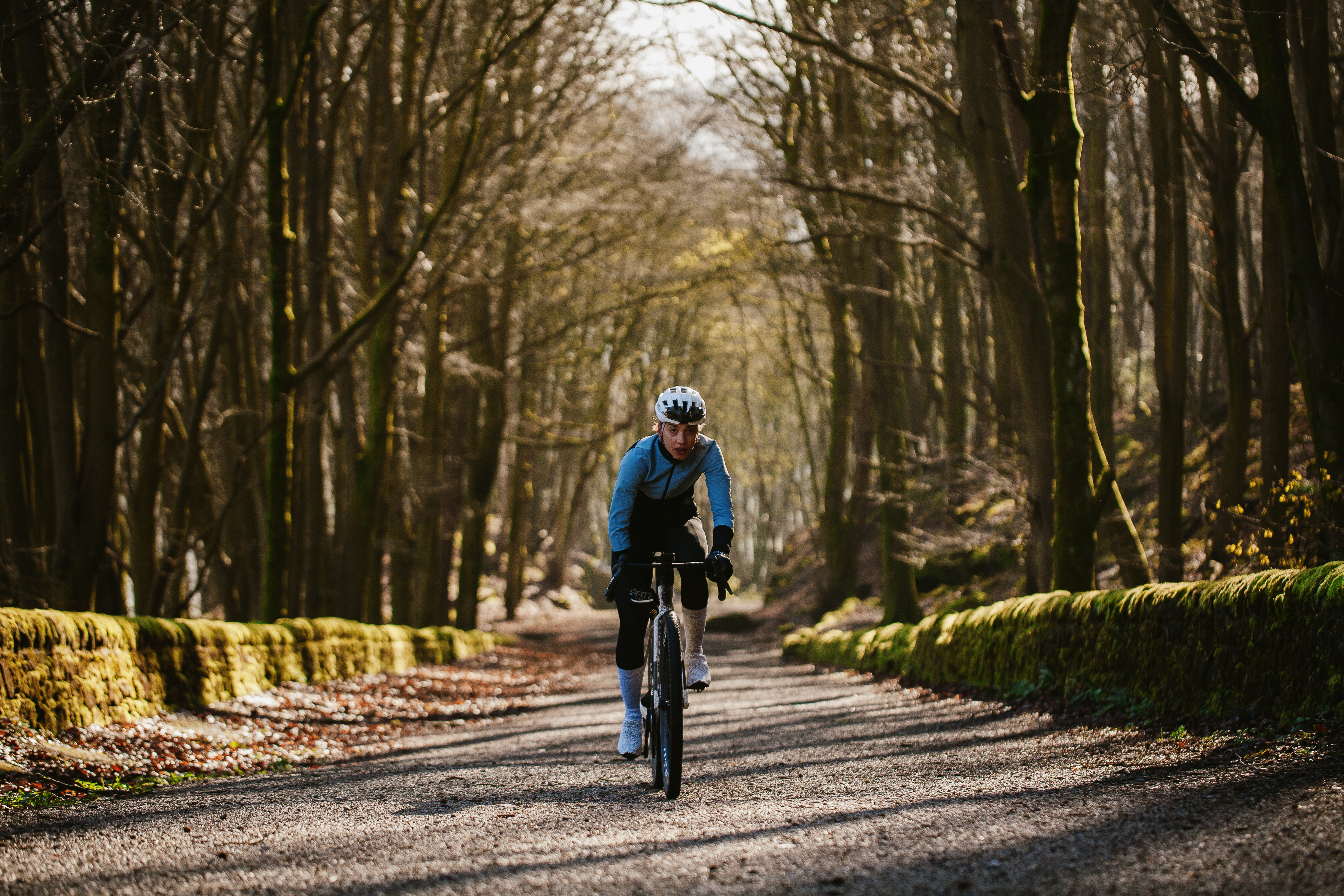 Lizzie climbs up a hill
