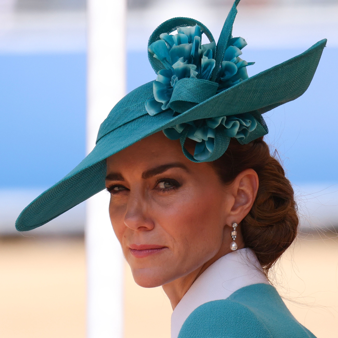 Kate Middleton wears an aquamarine Catherine Walker coat dress to Trooping the Colour 2025