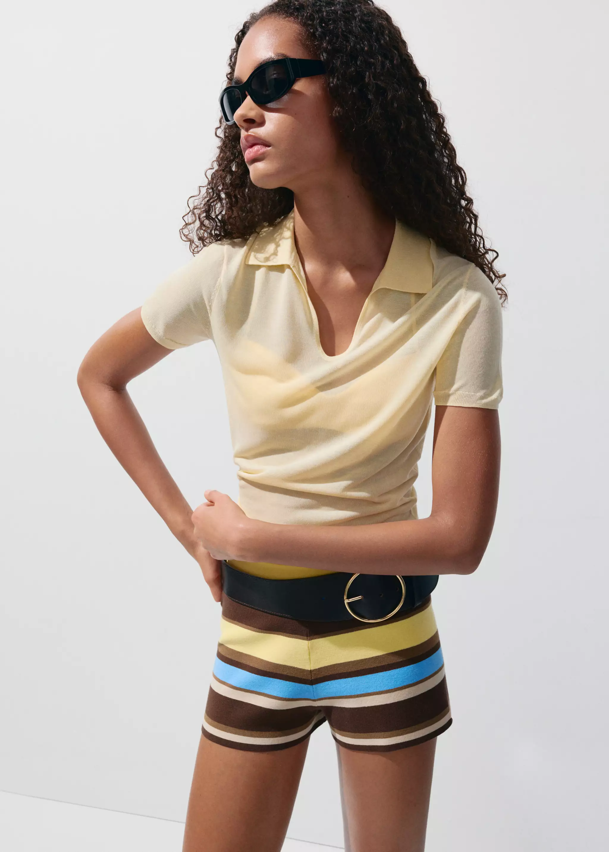 Striped Knitted Shorts - Women | Mango Usa