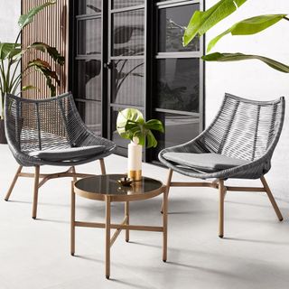 Gray rattan outdoor lounge chairs